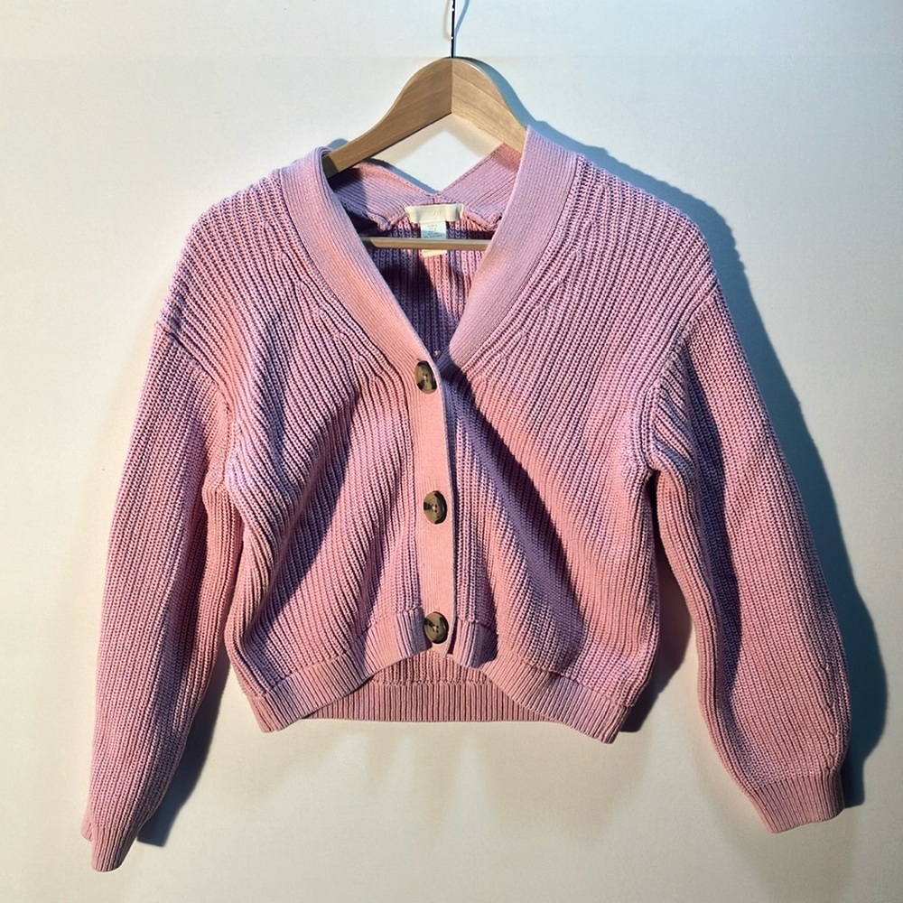 H&M Pink Ribbed Knit Cardigan Sweater